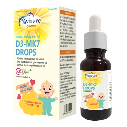 Vitamin cho bé Avisure D3 MK7 Drops 20ml