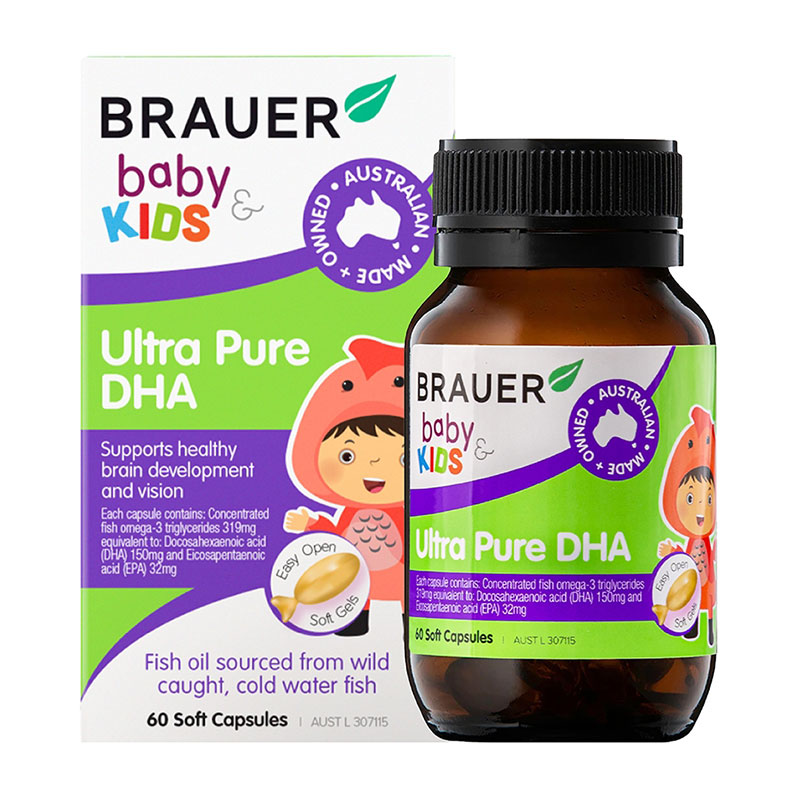 Viên nhai Brauer Baby Kids Ultra Pure DHA bổ sung DHA và EPA 60 viên