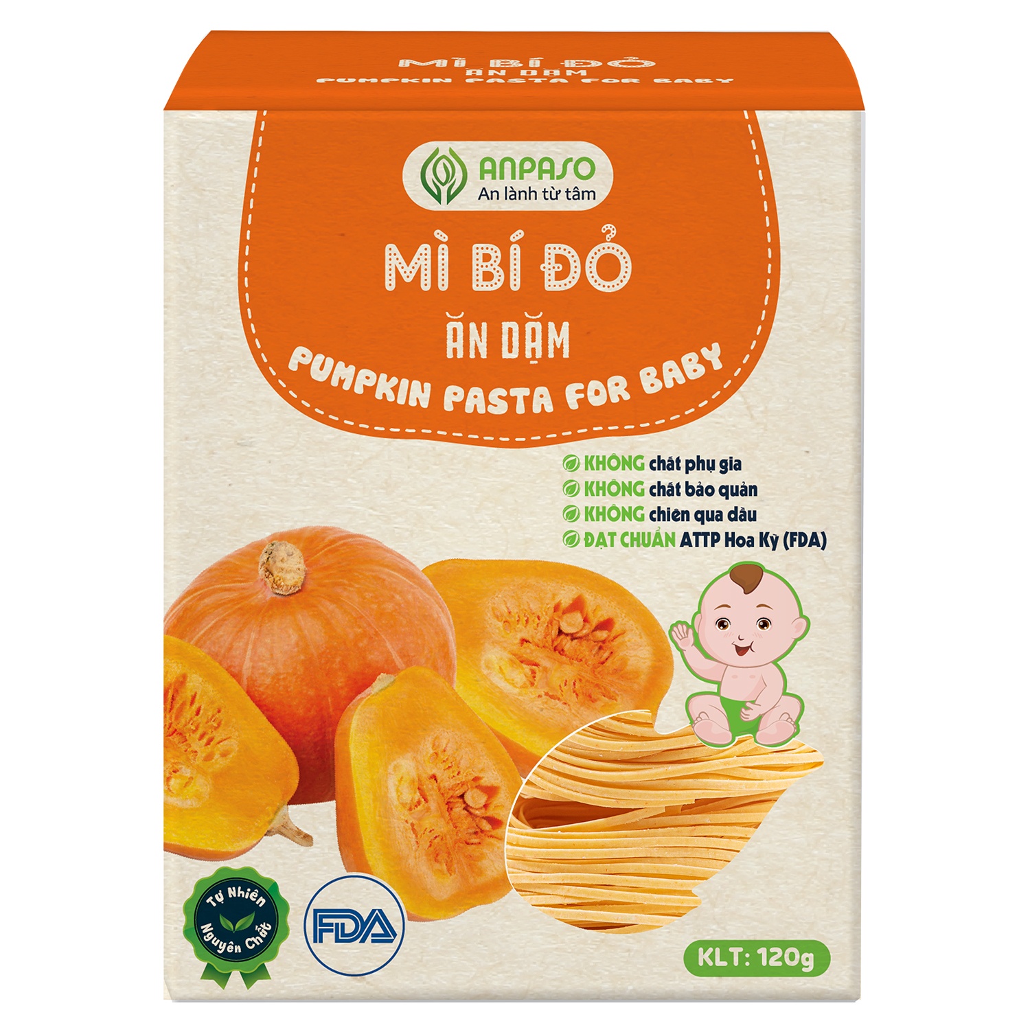 Mì ăn dặm bí đỏ nguyên chất Anpaso 120g