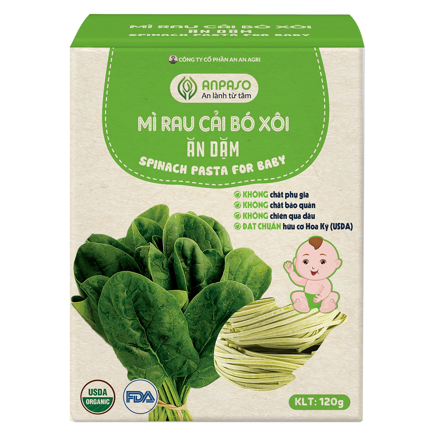 Mì ăn dặm cải bó xôi Organic Anpaso 120g