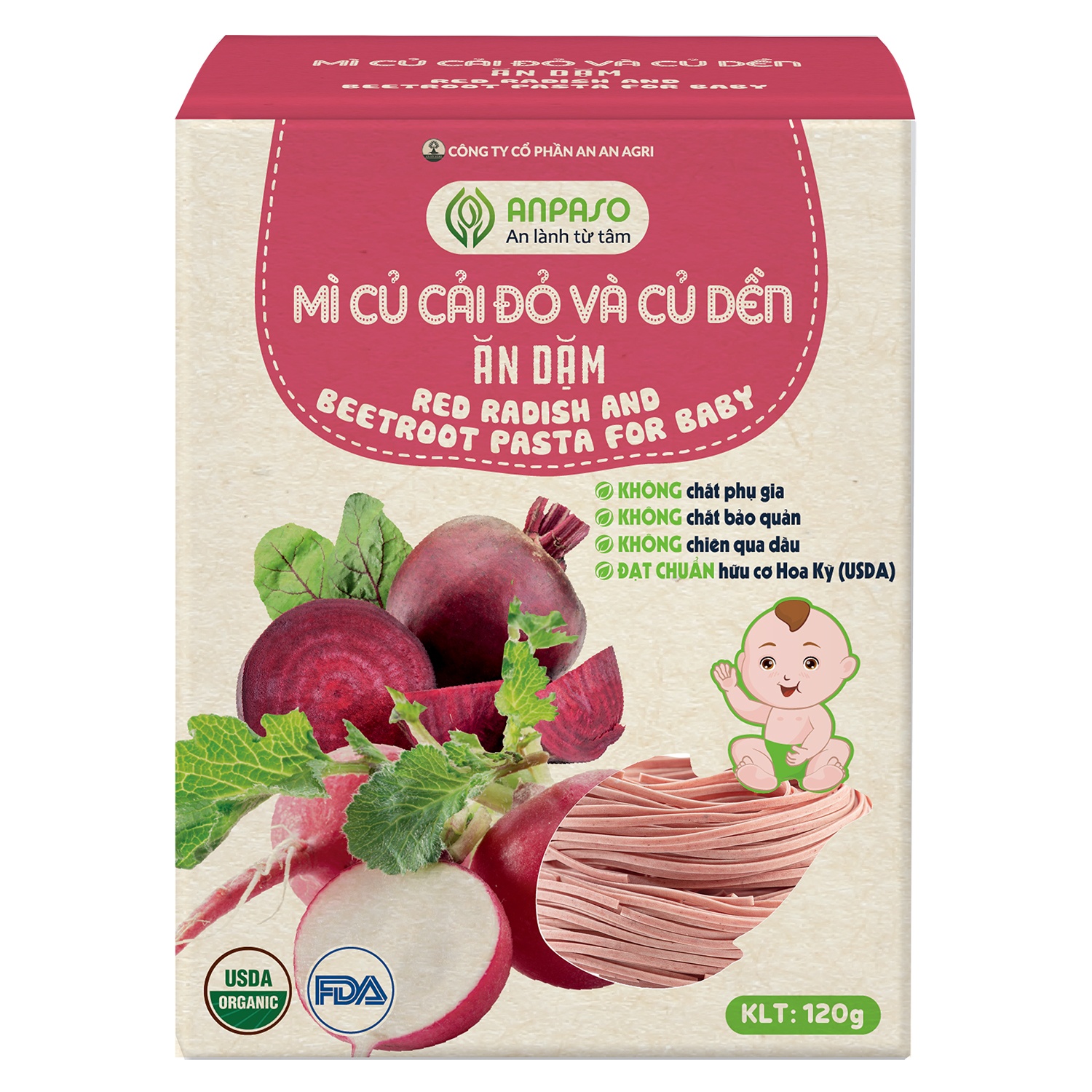 Mì ăn dặm củ cải đỏ, củ dền Anpaso 120g