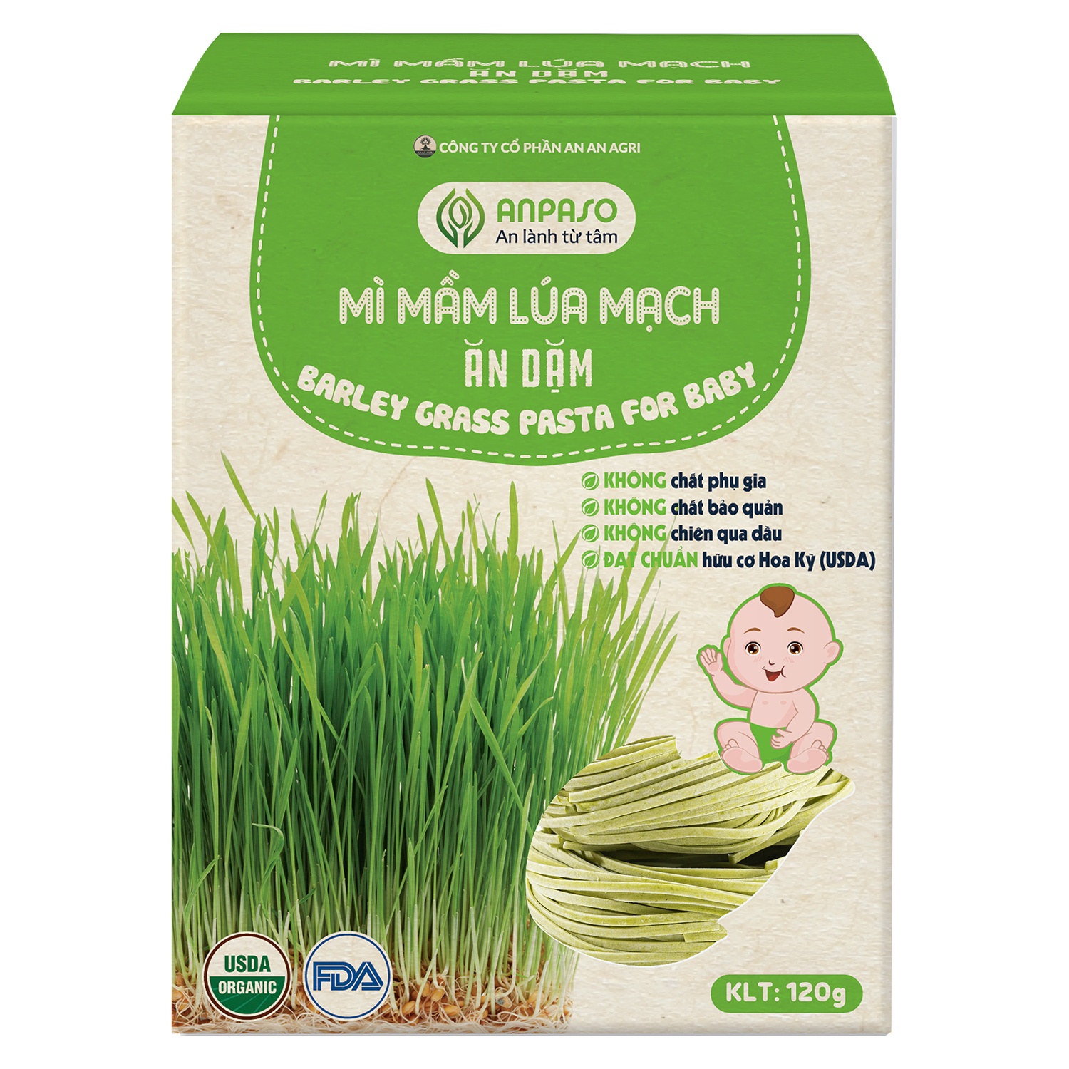 Mì ăn dặm mầm lúa mạch Organic Anpaso 120g