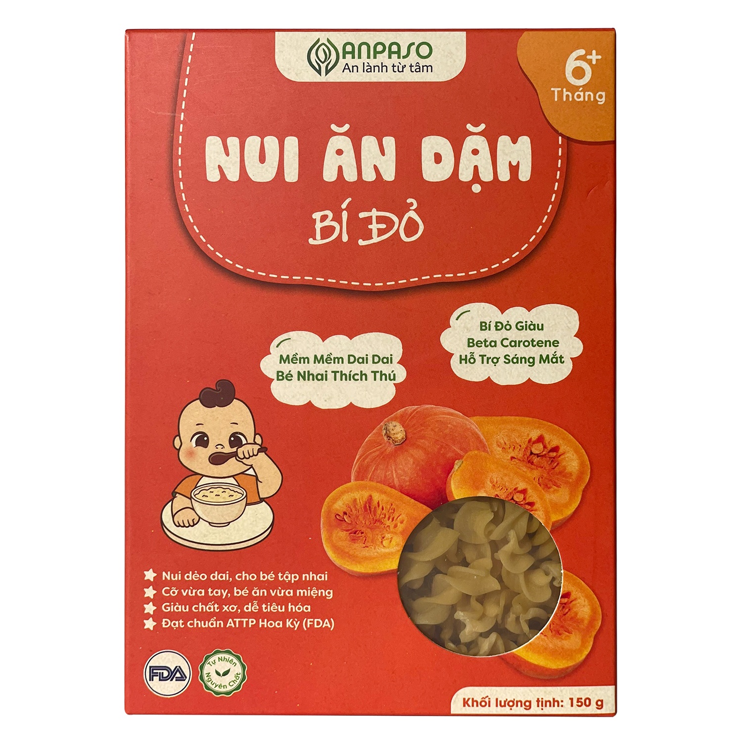 Nui ăn dặm bí đỏ Anpaso 150g