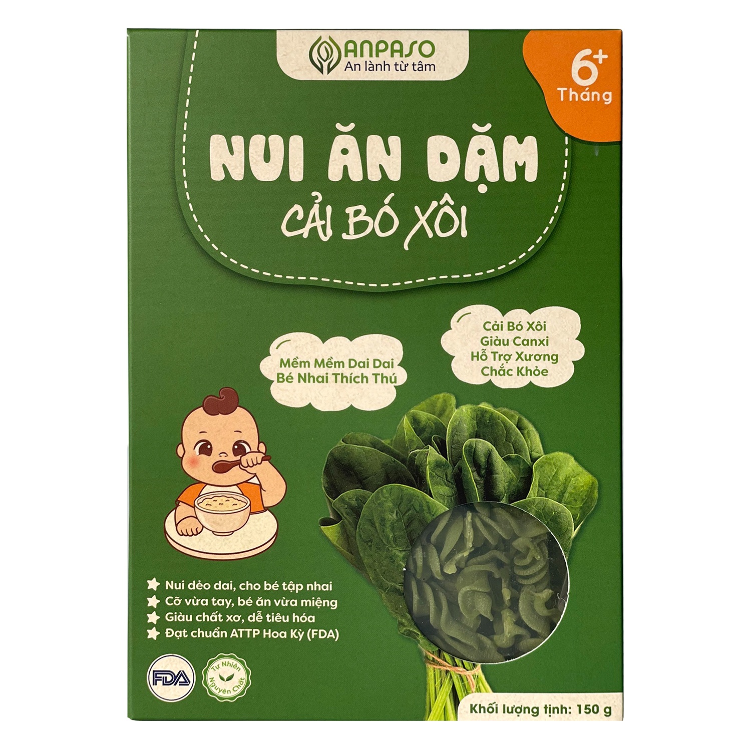 Nui ăn dặm cải bó xôi Anpaso 150g