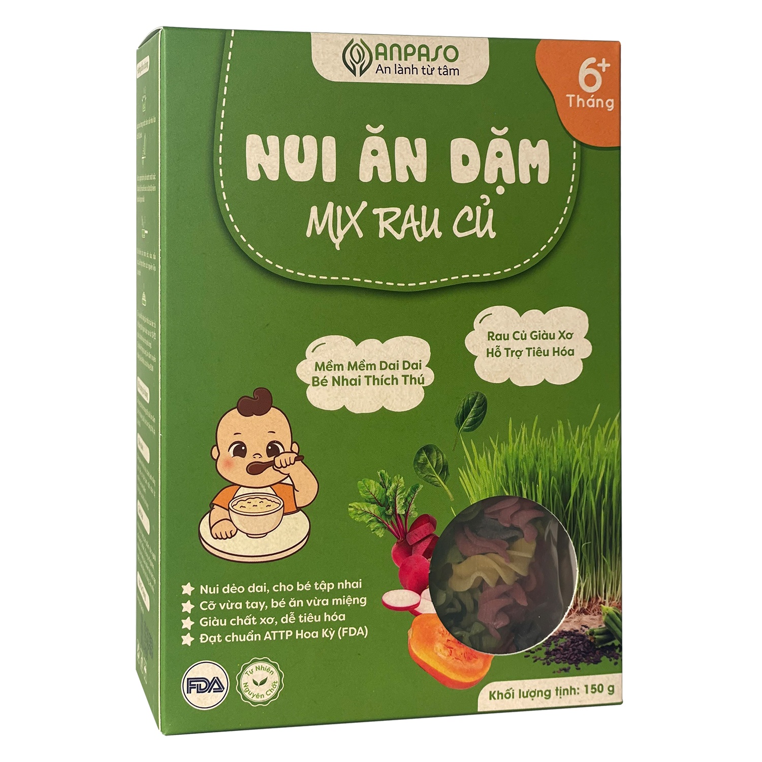 Nui ăn dặm mix rau củ Anpaso 150g