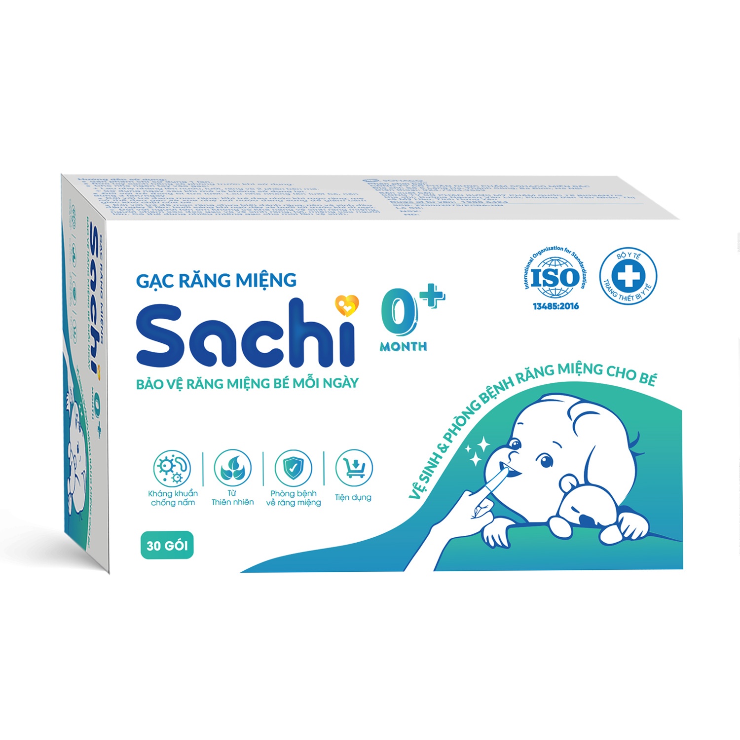 Gạc vệ sinh răng miệng cho bé Sachi 0M+ (Hộp 30 gói)