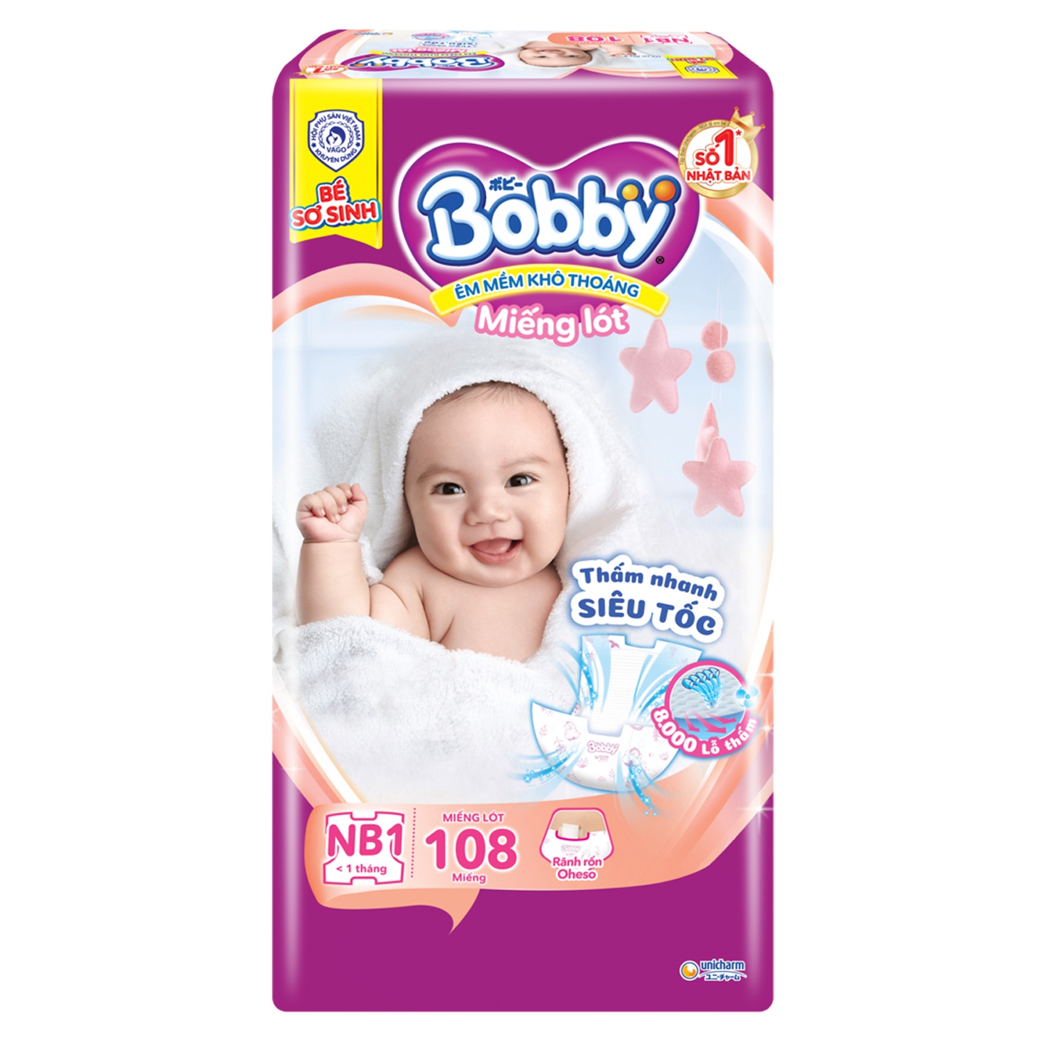 Miếng lót sơ sinh Bobby Newborn 1 New 108pcs