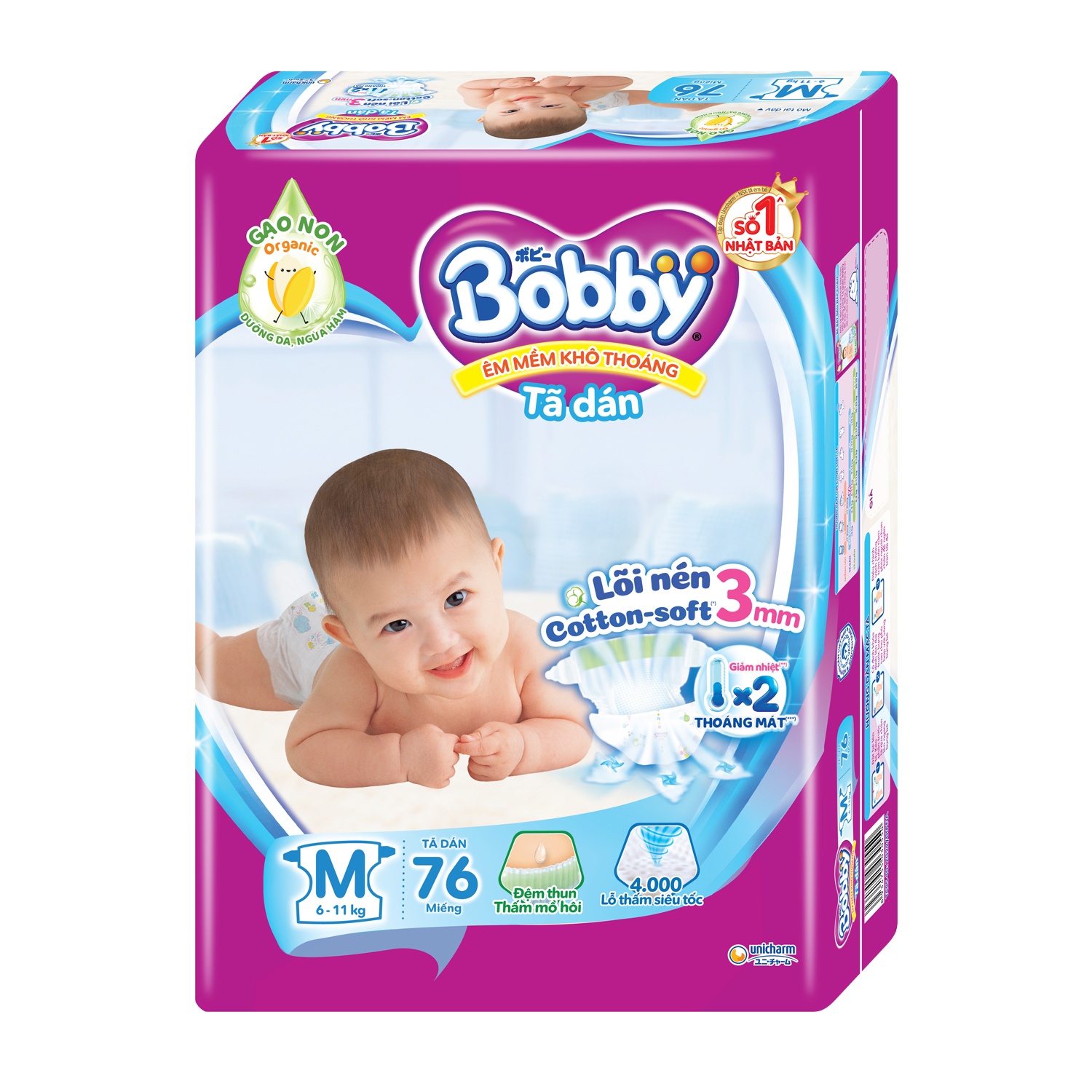 Bỉm - Tã dán Bobby size M 76 miếng (cho bé 6 - 11kg)