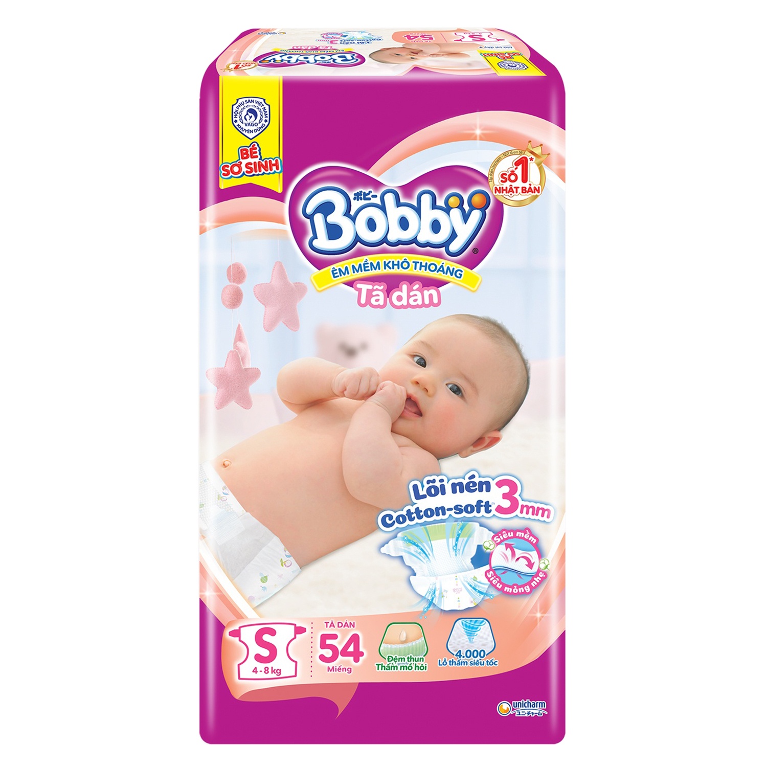 Bỉm - Tã dán Bobby size S 54 miếng (cho bé 4 - 8kg)