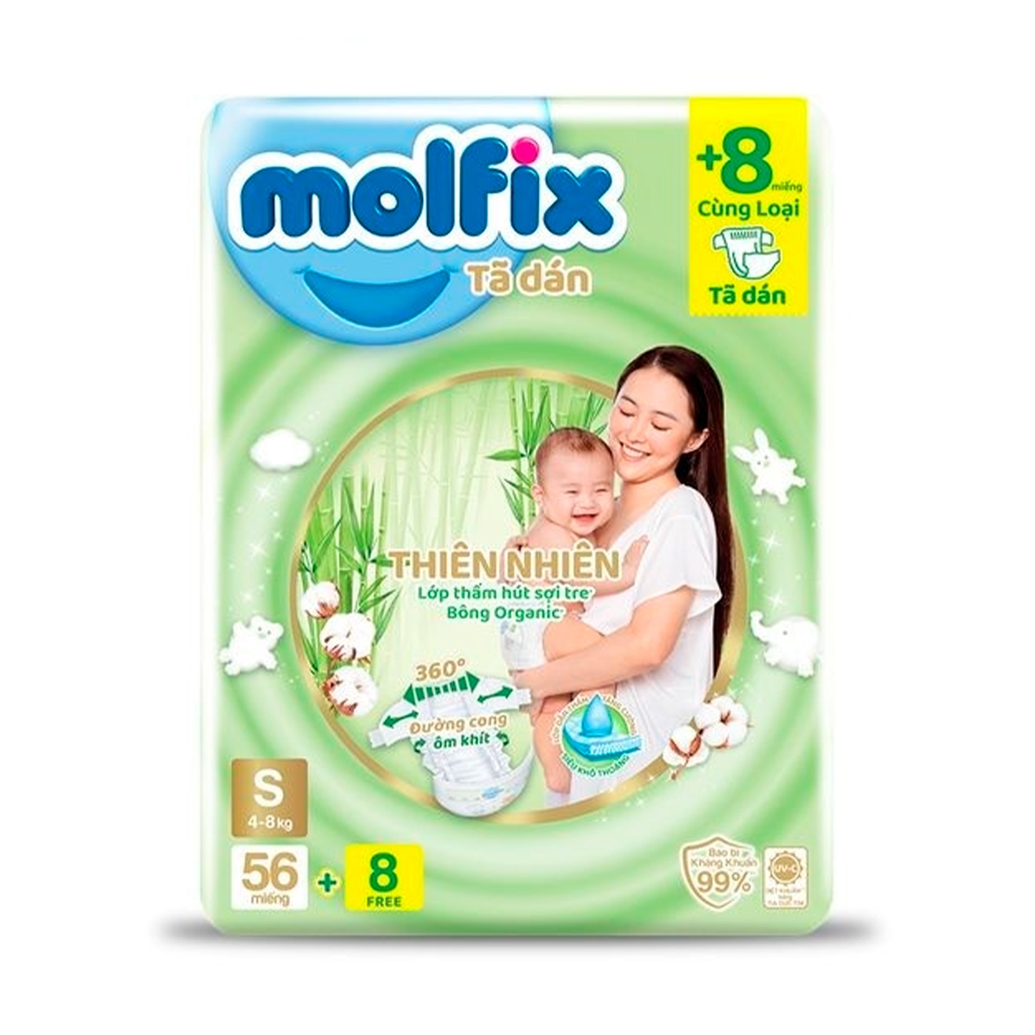 Bỉm - Tã dán Molfix Jumbo size S 56+8 miếng (cho bé từ 4kg-8kg)