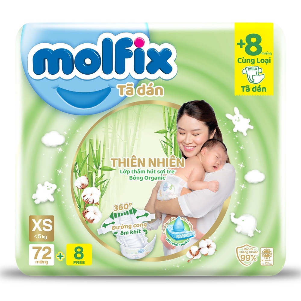 Bỉm - Tã dán Molfix Jumbo size XS 72+8 miếng (cho bé <5kg)