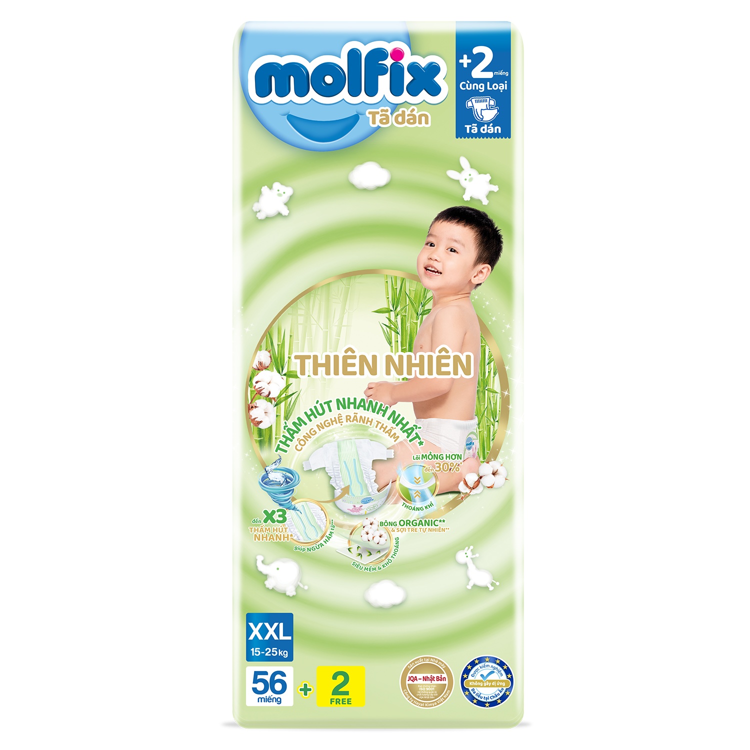 Bỉm - Tã dán Molfix Super Jumbo size XXL 56+2 miếng (cho bé 15kg-25kg)