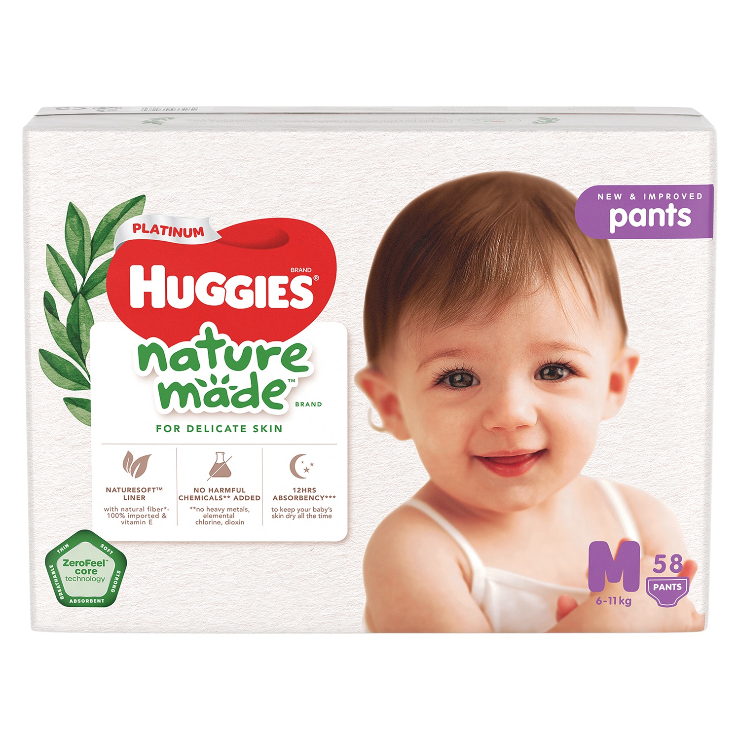 Bỉm - Tã quần Huggies Nature siêu cao cấp size M 58 miếng (cho bé 6-11kg)