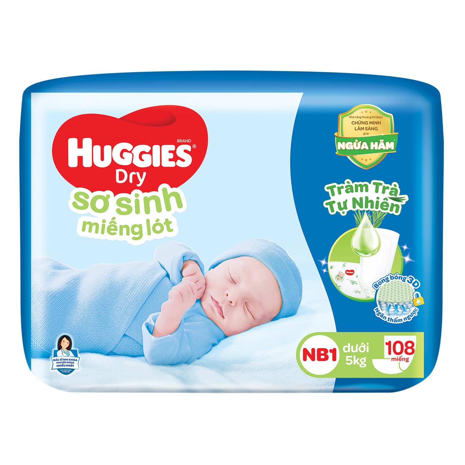 Miếng lót sơ sinh Huggies Newborn 1 108 miếng (cho bé dưới 5 kg)