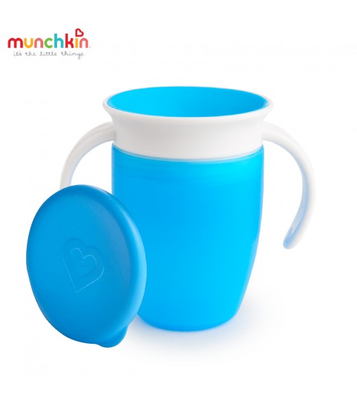 CỐC TẬP UỐNG 360 ĐỘ CHỐNG ĐỔ MUNCHKIN CÓ NẮP (207ML-XANH DƯƠNG)