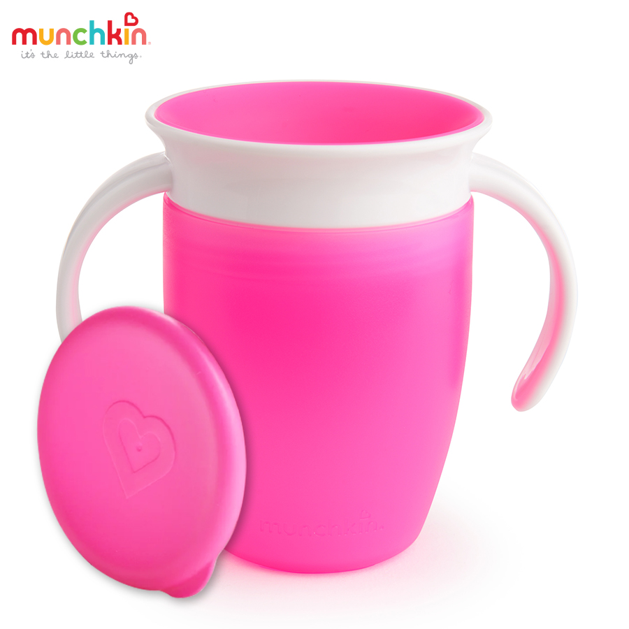 CỐC TẬP UỐNG 360 ĐỘ CHỐNG ĐỔ MUNCHKIN CÓ NẮP (207ML-HỒNG)