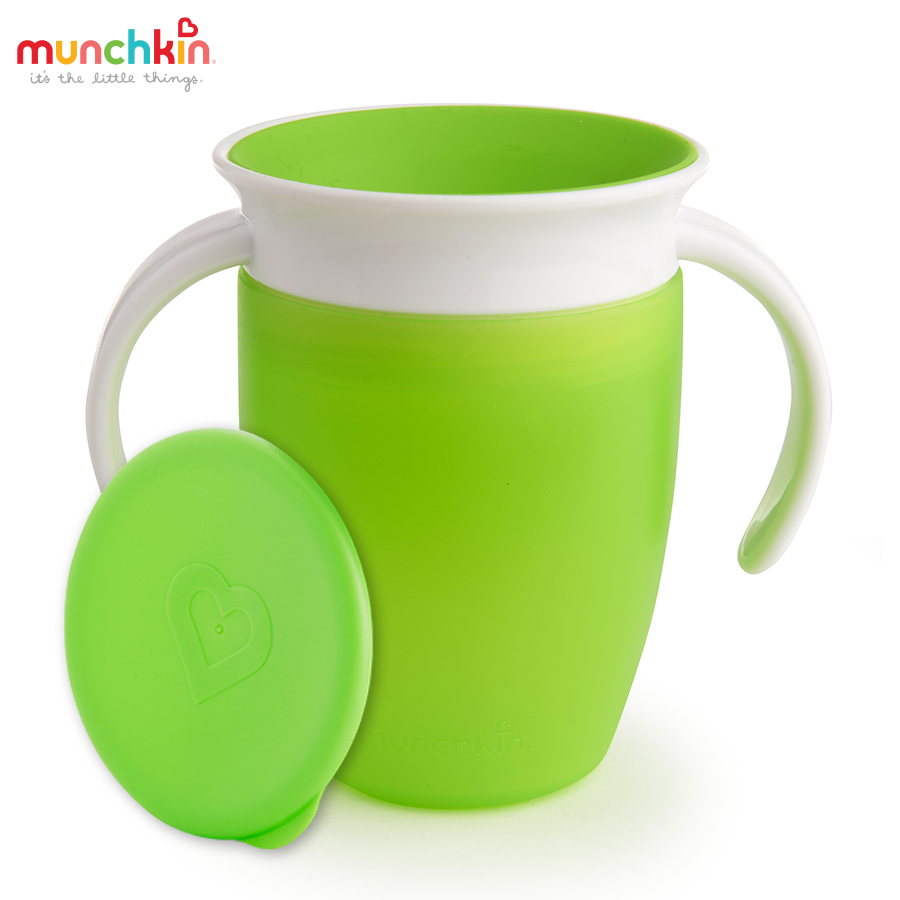 CỐC TẬP UỐNG 360 ĐỘ CHỐNG ĐỔ MUNCHKIN CÓ NẮP (207ML-XANH LÁ)