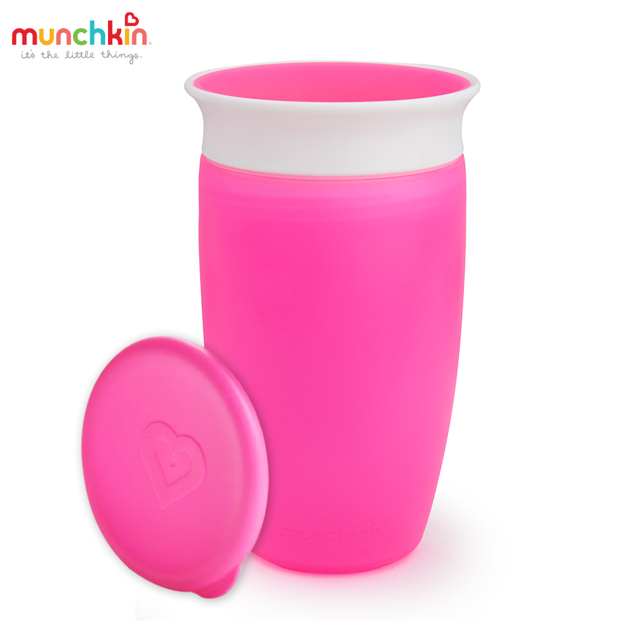 CỐC CHỐNG ĐỔ 360 ĐỘ MUNCHKIN CÓ NẮP (296ML-HỒNG)