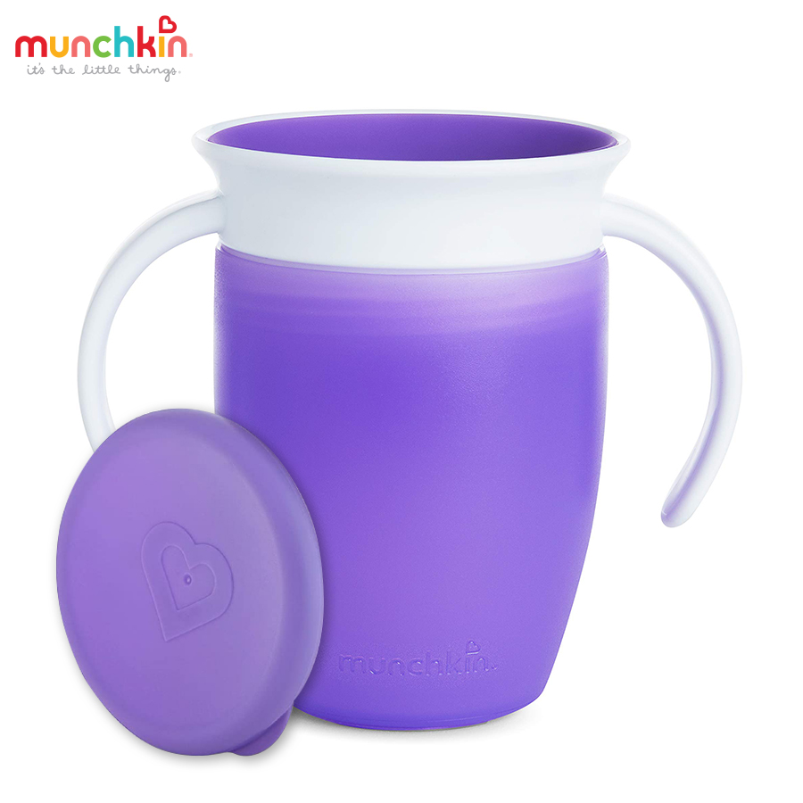 CỐC TẬP UỐNG 360 ĐỘ CHỐNG ĐỔ MUNCHKIN CÓ NẮP (207ML-TÍM)