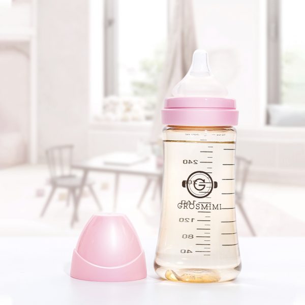 Bình sữa Grosmimi PPSU 300ml núm ti số 2 từ 5-8 tháng, Pink