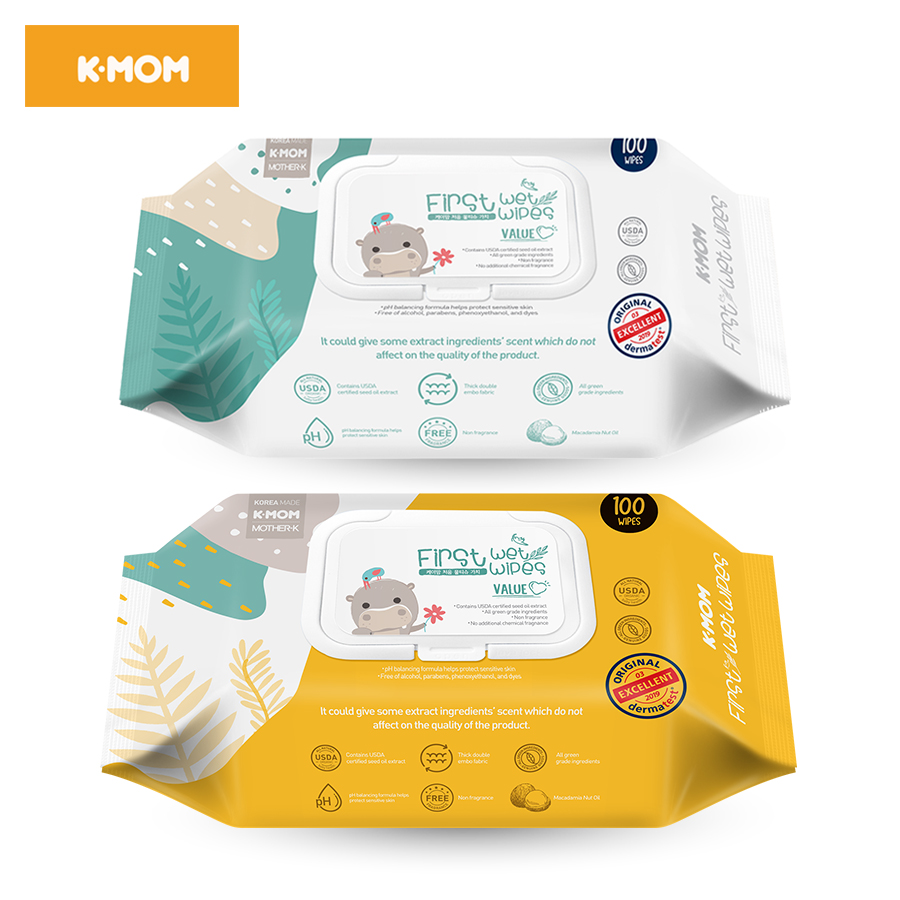 KHĂN ƯỚT CAO CẤP K-MOM HÀN QUỐC VÂN NỔI CÓ NẮP (100C)