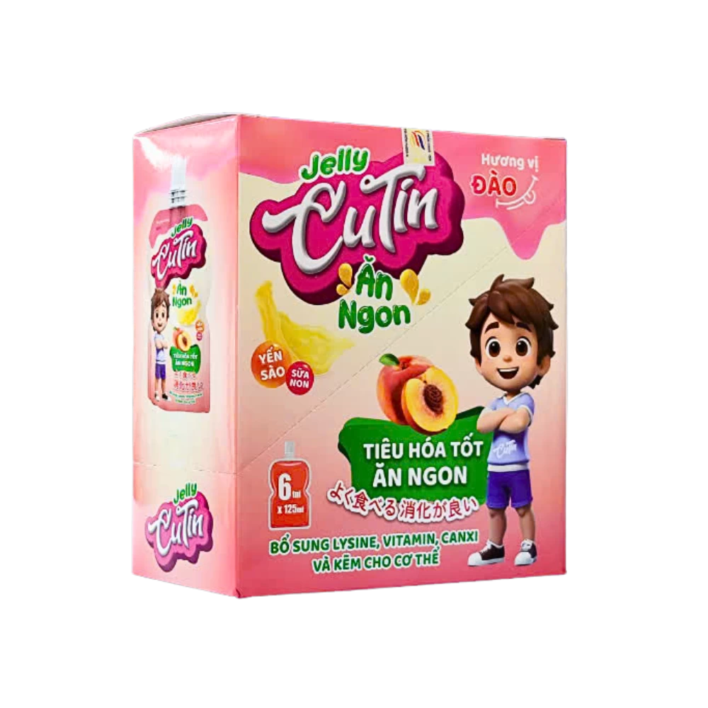 Thạch Ăn ngon Jelly Cutin vị Đào Hộp 6 túi x 125ml