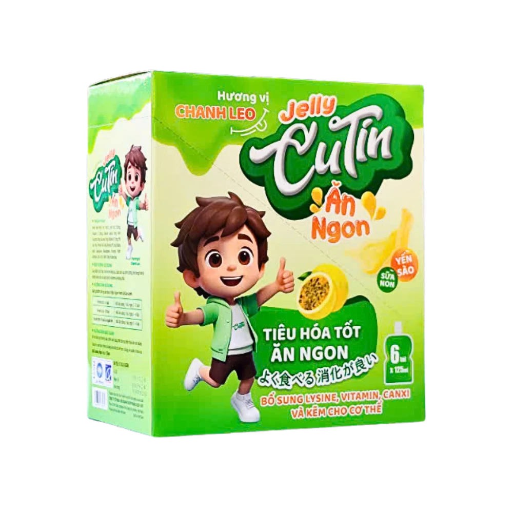 Thạch Ăn ngon Jelly Cutin vị Chanh dây Hộp 6 Túi x 125ml