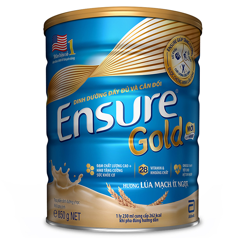 Sữa Ensure Gold 850g - hương lúa mạch (ít ngọt)